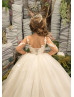 Long Sleeve Beaded Ivory Lace Tulle Flower Girl Dress